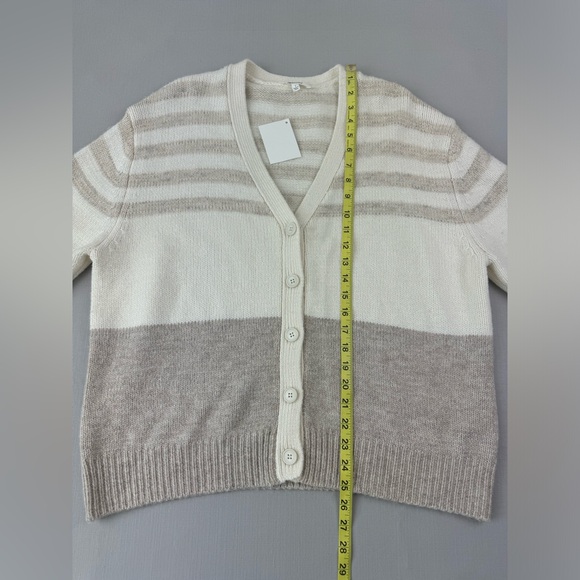 Splendid Womens GENEVRA Ivory Striped Ribbed Trim Button-Up Cardigan L - Picture 7 of 8